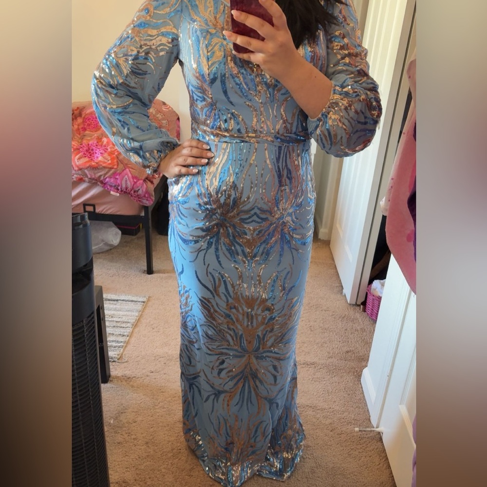Blue Sequin Evening Gown